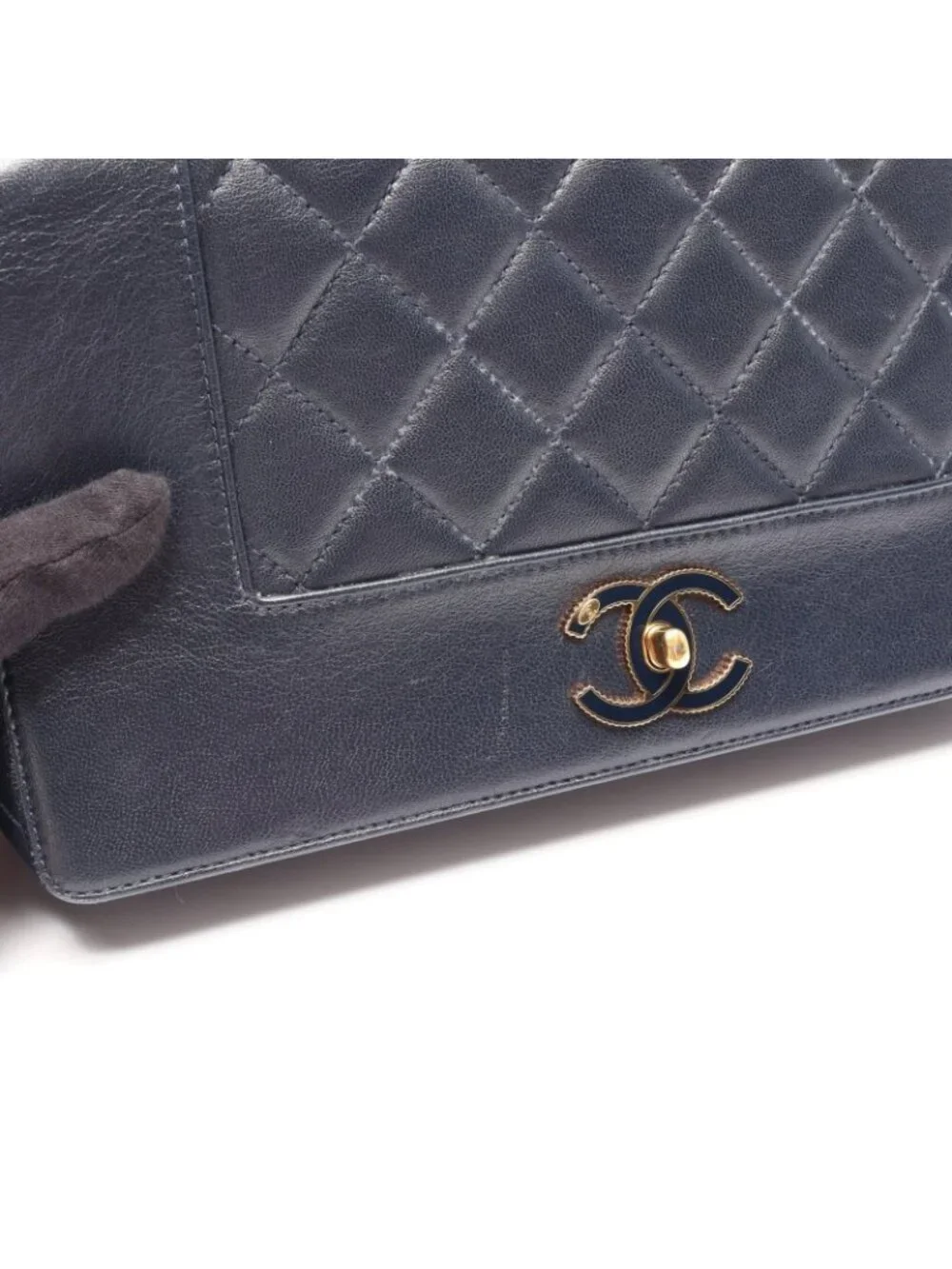Chanel Shoulder Bag Mademoiselle Quilted Double Flap Navy Leather Chain